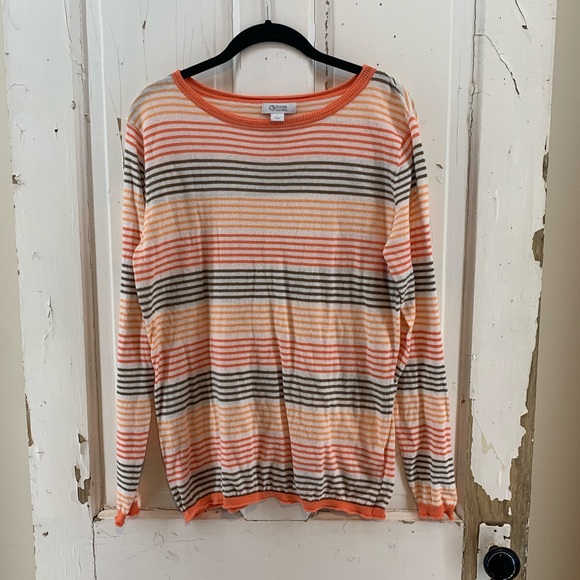 Guided Series Coral Grey Yellow Striped Sweater - Picture 1 of 7
